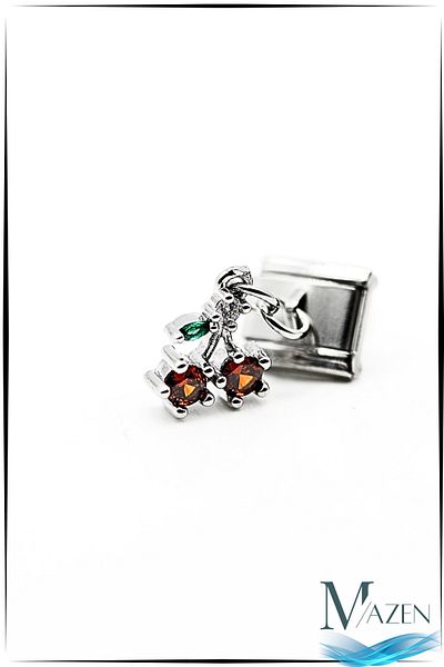 MAZEN Red Cherry Steel Charm with Dangle - Italian Bracelet Compatible
