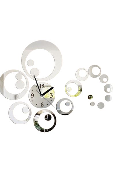 Mirror Modern Wall Clock, Silent, Acrylic Glass, Adhesive 60cm x 45cm, Silver