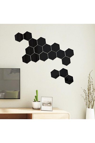 Mirror Set oglinzi decorative hexagonale XL negre MyStyle® Luxury Home 12 piese