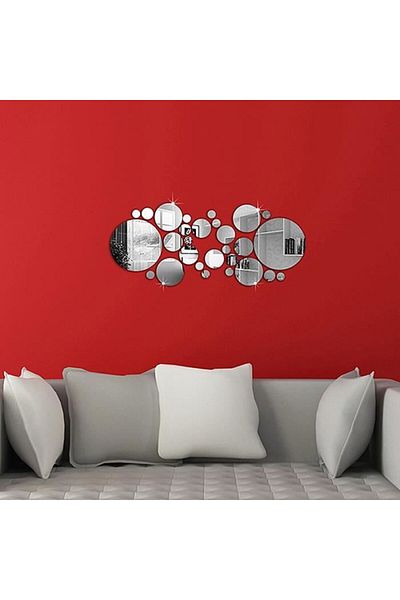Mirror Set of 30 wall stickers, for home decoration, 2.9cm to 15cm diameter, Mirror, Silver