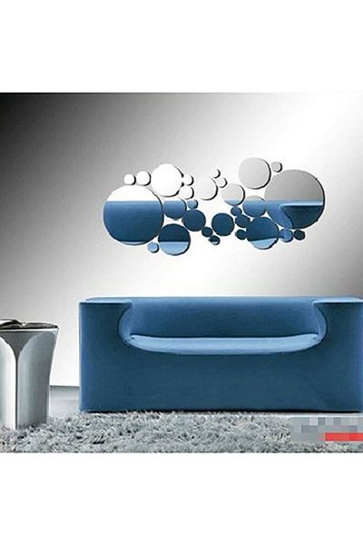 Mirror Set of 30 wall stickers, for home decoration, 2.9cm to 15cm diameter, Mirror, Silver