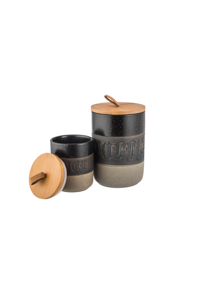 ABAREEK Ceramic spice jar set, 7 pieces, with wooden stand