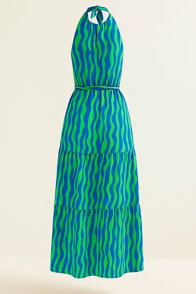 VAGGON Midi Length Dress with Rope Strap and Tie Detail