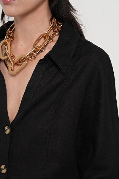 Orfeo Negro Women's 100% Linen V-Neck Solid Color Shirt