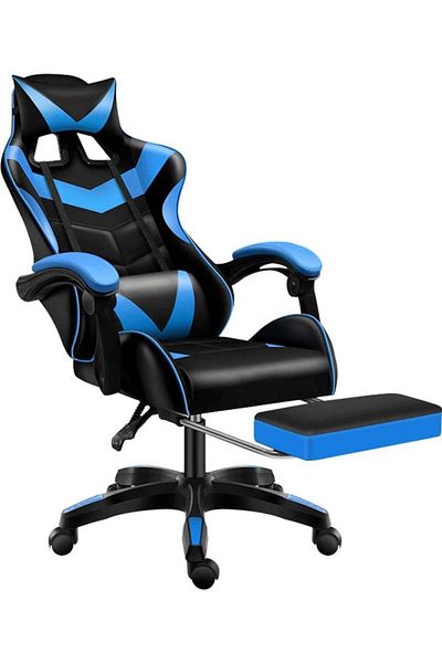 huitich Ergonomic Gaming Chair Heavy Duty Office Throne with Headrest Armrest and Footrest Blue