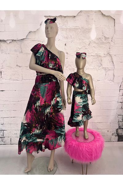 NA ADDESIGN Mother Daughter Tie-Dye Pattern Skirt Blouse Suit,