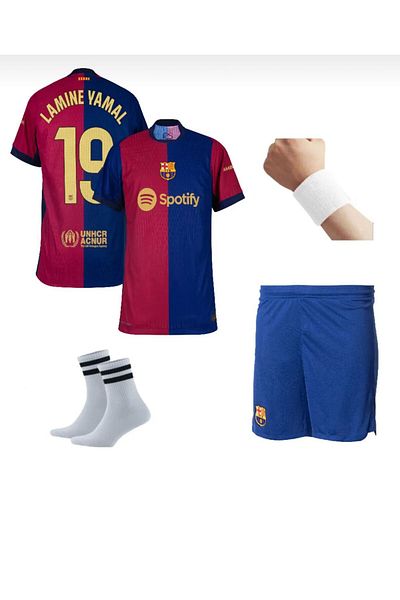 BARBITOS Laminated Yamal B.A.R.C.E.L.O.N.A New Season Home Away Kids Football Jersey Set of 4 Socks Wristband Hd119