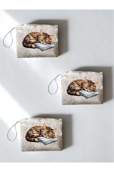 lili hediyelik Sleeping Cat Printed 3-Piece Handbag Coin Bag