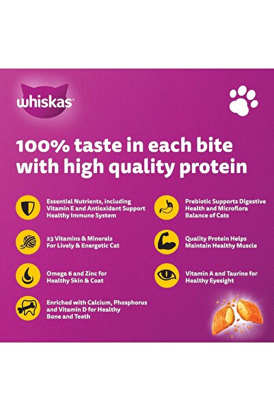 Whiskas Dry Cat Food with Chicken, 1.2 kg Bag, for Adult Cats 1+ Year