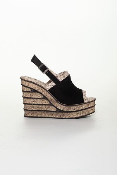 derithy High Feta Wedge Poly Tbn 2 Χρώμα Saya Comfort Παντόφλες Σανδάλια Καλοκαιρινά Παπούτσια-μαύρο σουέτ