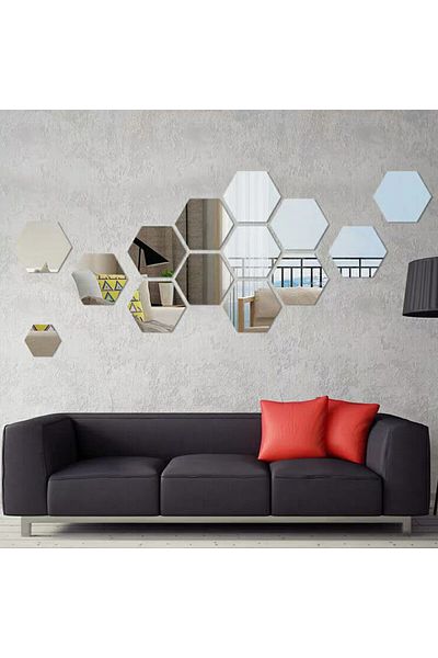 Mirror Set de 12 autocolante de perete cu oglindă, 126 * 110 * 63 mm, argintii