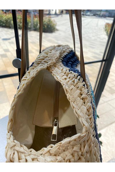 Zeynep Keskin Design Geantă de damă din paie, geantă de tricotat, geantă de plajă, geantă de umăr pentru femei