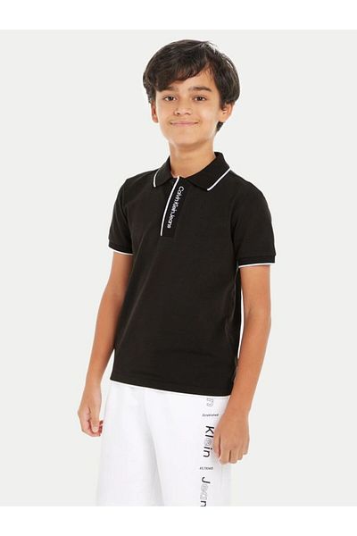 Calvin Klein Children's Logo Detailed Black Polo Neck T-Shirt