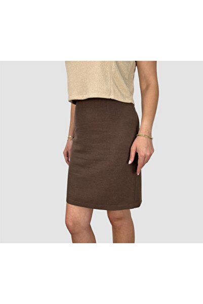 ABAS Light Brown Linen Mini Size Lined Straight Skirt