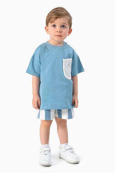 TUOBEBE Boy's Bottom Top Short Sleeve Shorts Blue Striped Set
