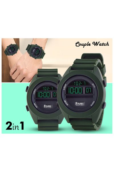 MACON BNMI Sporty Digital Couple Watch - Green