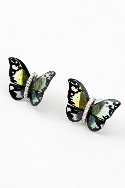 Sortie Aksesuar Butterfly figured gilded zircon stone epoxy translucent studd...