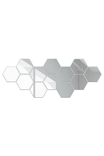 Mirror Set of 12 wall stickers, Mirror style, Hexagon, 126x110x63 mm, Silver