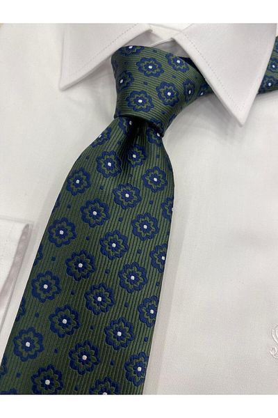 Pierre Cardin Pi̇erre Cardi̇n Woven Fabric Patterned Green Navy Blue Tie