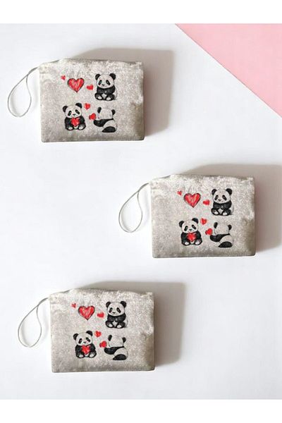 lili hediyelik Panda Printed 3-Piece Handbag Coin Bag
