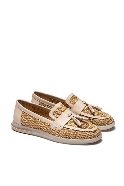 Dedos Pantofi de damă din paie tricotați Oxford Model Loafer Mocasin cu ciucuri