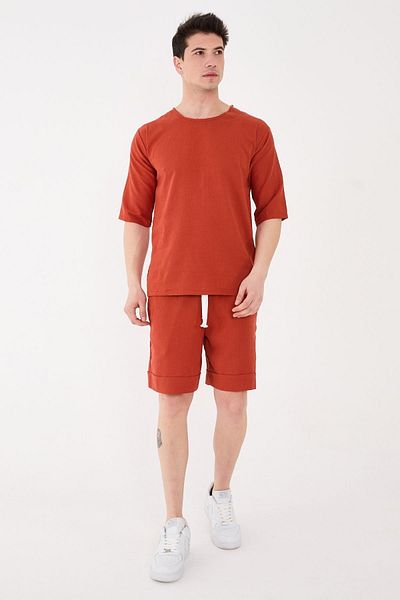 RELAXL 100% Cotton Şile Cloth Relaxed Fit Unisex Short Shorts Tile