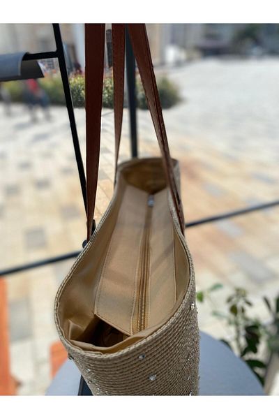 Zeynep Keskin Design Women's Straw Bag, Knitted Bag, Beach Bag, Women's Shoulder Bag