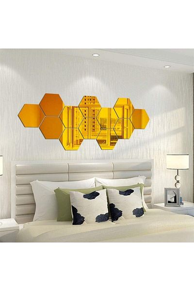 Mirror Set de 12 stickere autoadezive, tip oglindă decorativă, 3D, 126x110x63mm, aurii