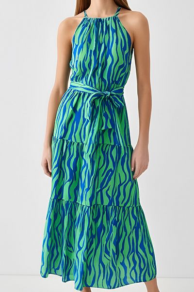 VAGGON Midi Length Dress with Rope Strap and Tie Detail
