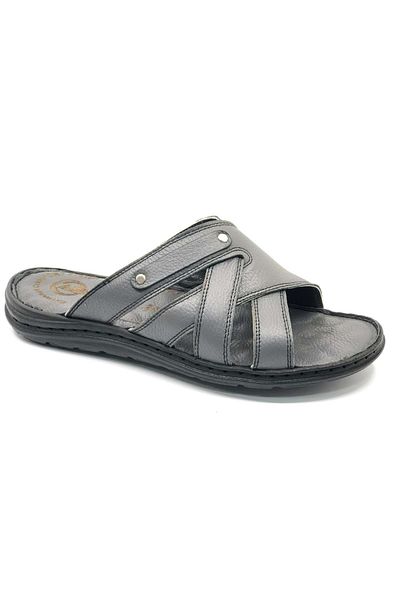 KOCAMANLAR Soldier 1924 100% Genuine Leather Men's Full Orthopedic Slippers Gray