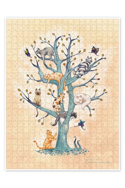 Jeronkarji Kedi Yaşam Ağacı 500 Parça Puzzle Yapboz Kedi Köpek Temalı Doğa ve...