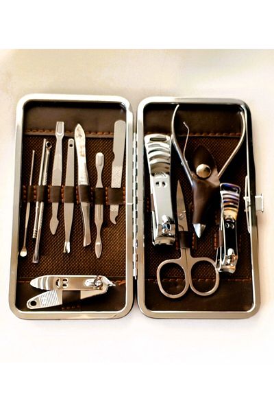 TARIK HOME Stainless Steel Manicure Set 13 Pieces with Leather Bag, Ergonomic Design, Professional Nail Care Kit
