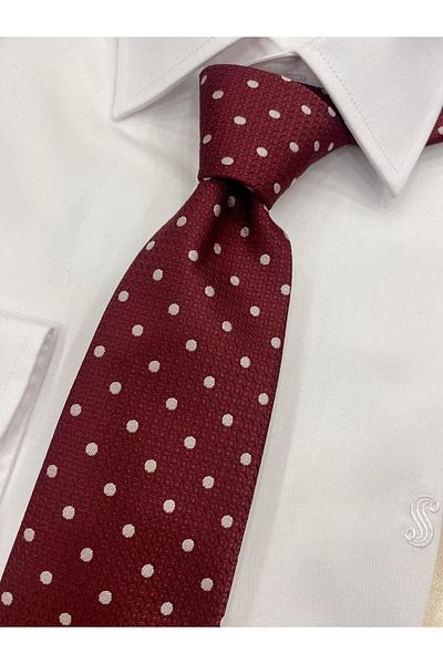 Pierre Cardin Pi̇erre Cardi̇n Woven Fabric Patterned Burgundy White Tie