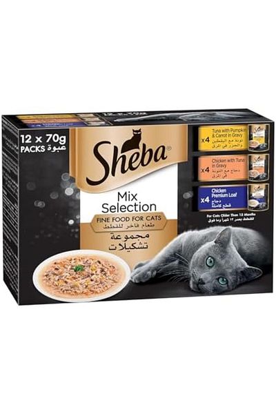 SHEBA Premium Loaf Mix Selection, 4 Packs Chicken, 4 Pack Chicken with Tuna, and 4 Pack Tuna with Pu