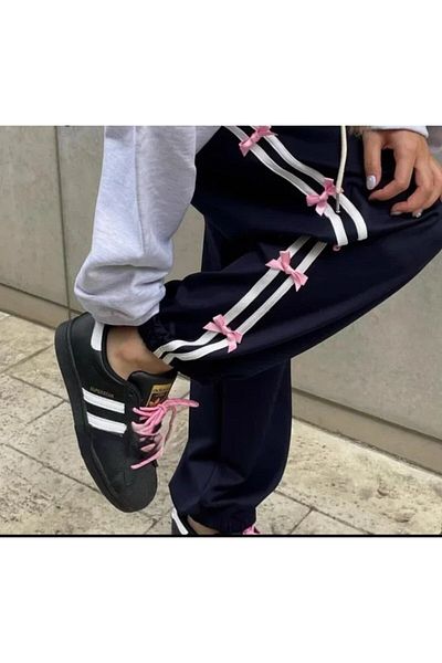EDVESS Y2k Navy Blue Unisex φαρδύ παντελόνι αλεξίπτωτο / Φούτερ - Μοντέρνα λεπτομέρεια