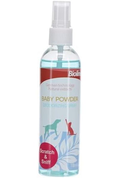 Bioline Baby Powder 118 ml, Deodorizing Pet Spray, Whiteblue