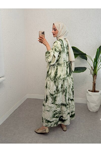 Modamorfo Φόρεμα με μισό κουμπί με μικτό σχέδιο με λαστιχένια μανίκια -Χακί