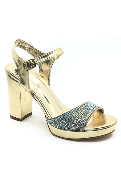 KOCAMANLAR Feles Stone Platform Single Strap Heeled Women's Evening Dress Shoes Gold