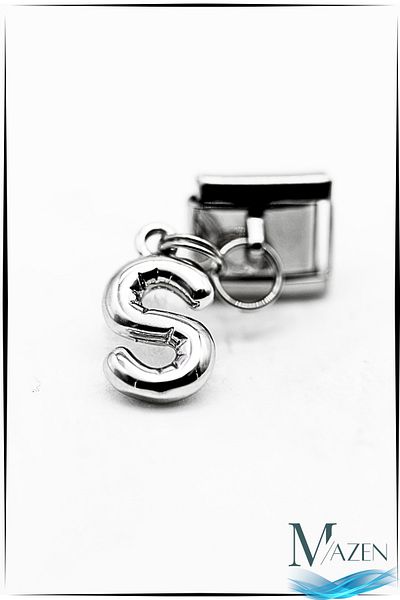 MAZEN Letter S Hanging Steel Curved Letter Charm – Italian Bracelet Compatible