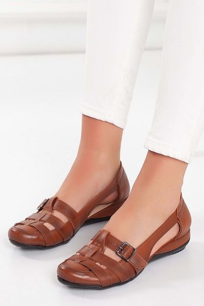 KOCAMANLAR Ayakdaş Buckle Detailed Women's Ballerina Shoes Taba