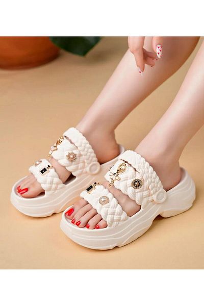 AKÇA Braided Crocks Stone Orthopedic Slippers
