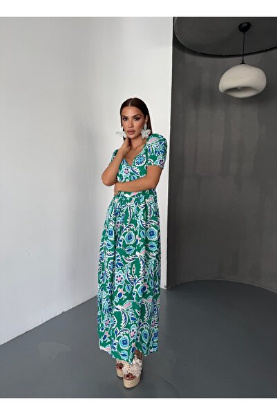 Diviny Women's Square Neck Short Sleeve Long Summer Viscose Dress