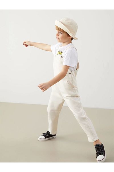LC Waikiki Kids Beige Square Collar 100% Cotton Gabardine Boy's Salopet