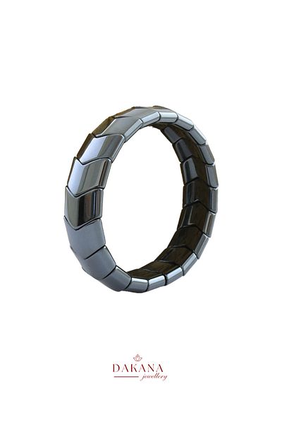 DAKANA JEWELLERY Certified Hematite Natural Stone Herringbone Cut Bracelet