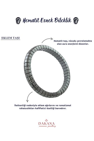 DAKANA JEWELLERY Certified Hematite Natural Stone Thin Oval Cut Bracelet