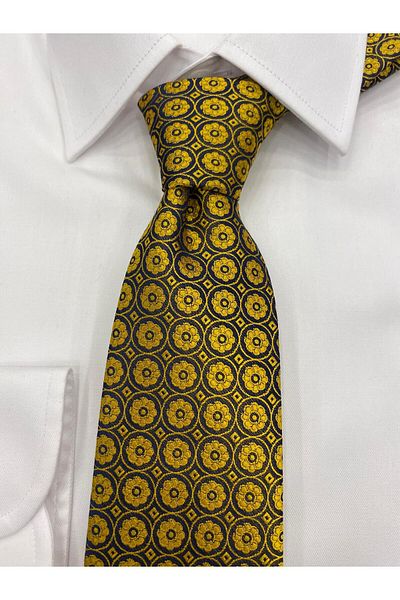 Pierre Cardin Pi̇erre Cardi̇n Woven Fabric Patterned Yellow Navy Blue Tie