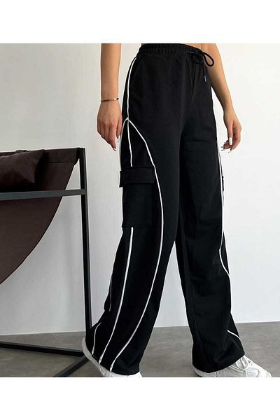 EDVESS Μαύρο παντελόνι φούτερ Unisex Cargo Pocket
