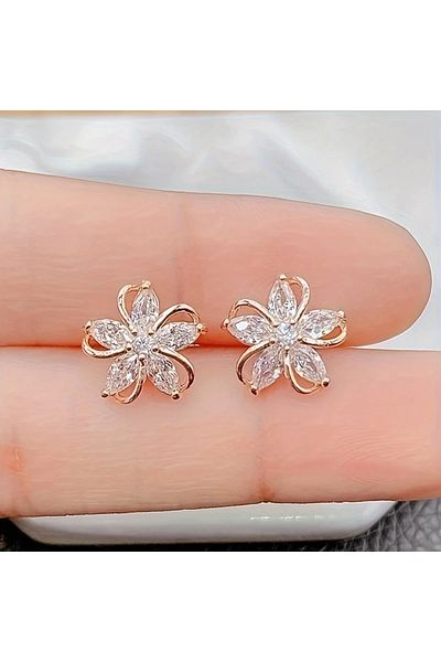 MITH SB TAKI Stainless Steel Zircon Stone Rose Earrings-Gold