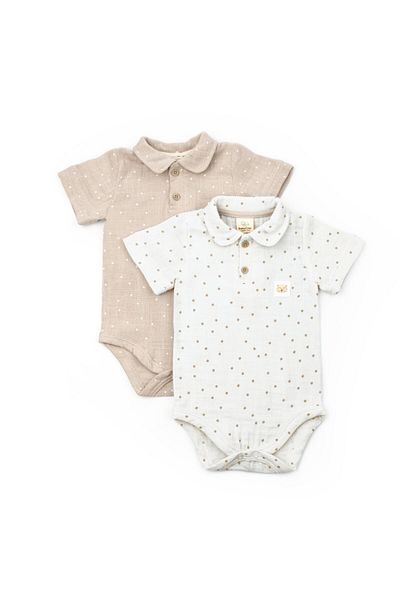 Magu Baby Boy Cotton Beige Dotted Shirt Collar Muslin Body Set