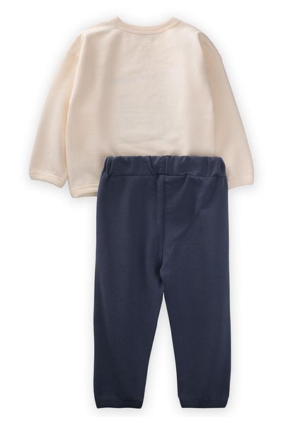Cigit Tractor Appliqued Sweatshirt Set 1-6 Years Ecru